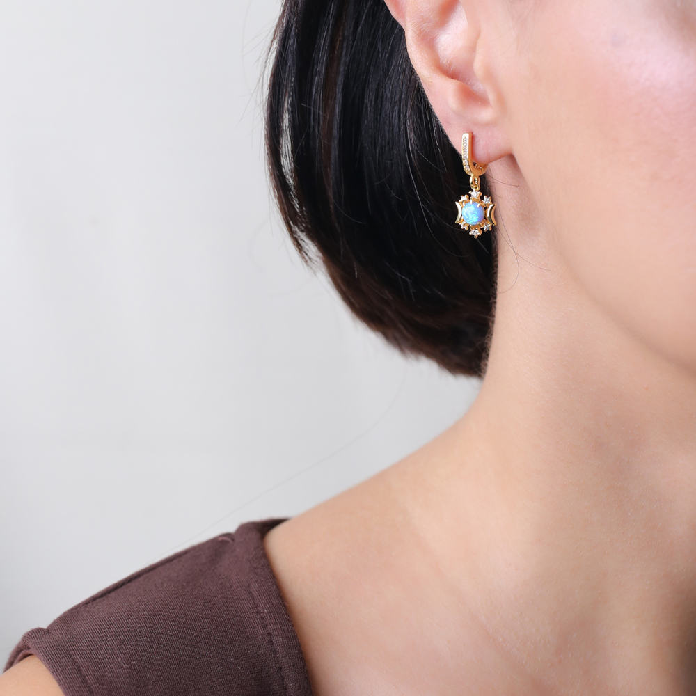 Round Opal CZ Handmade Wholesale Silver Dangle Earrings