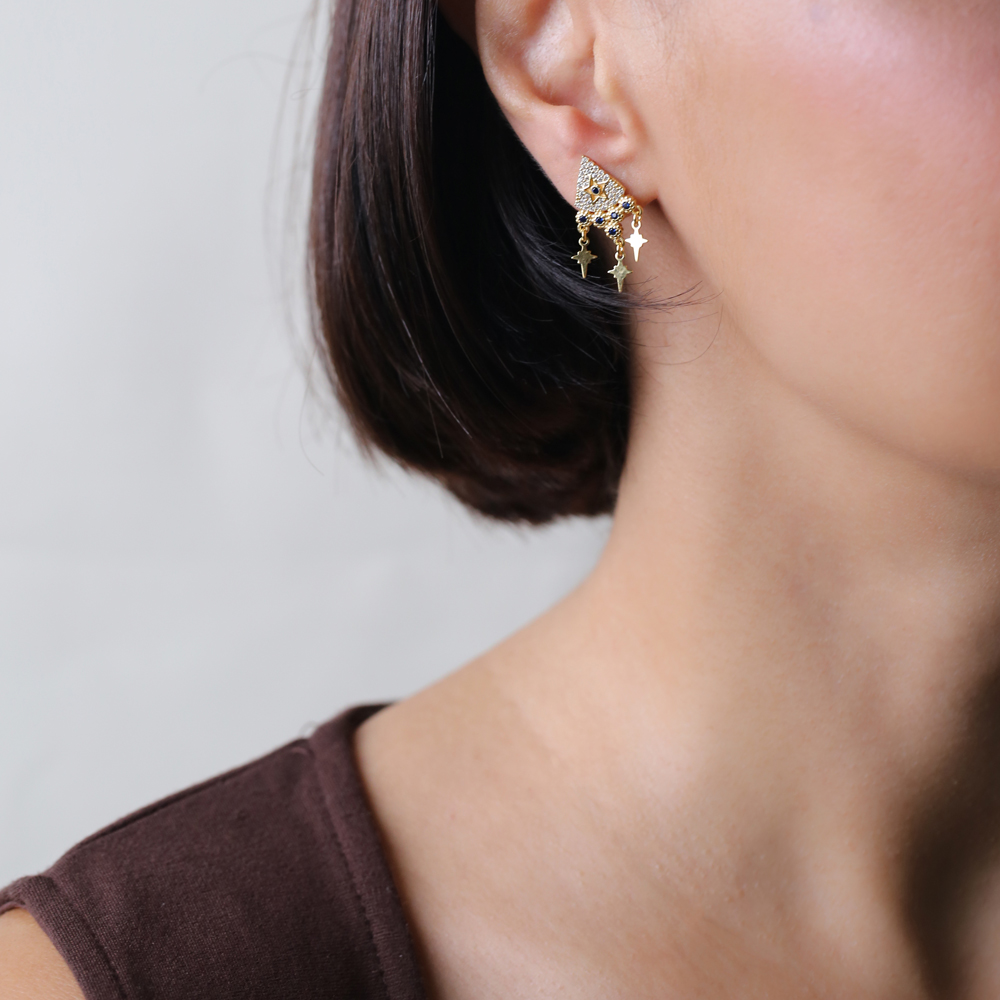 Triangle Nort Star Charm Sapphire Earring