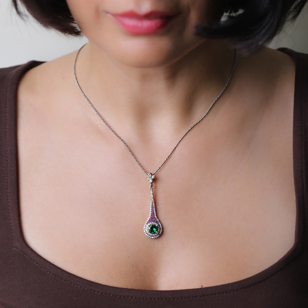 Emerald CZ Round Stone Authentic Handmade Pendant Necklace