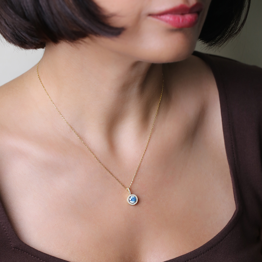 Aquamarine CZ Round Shape Stone Wholesale 925 Silver Necklace