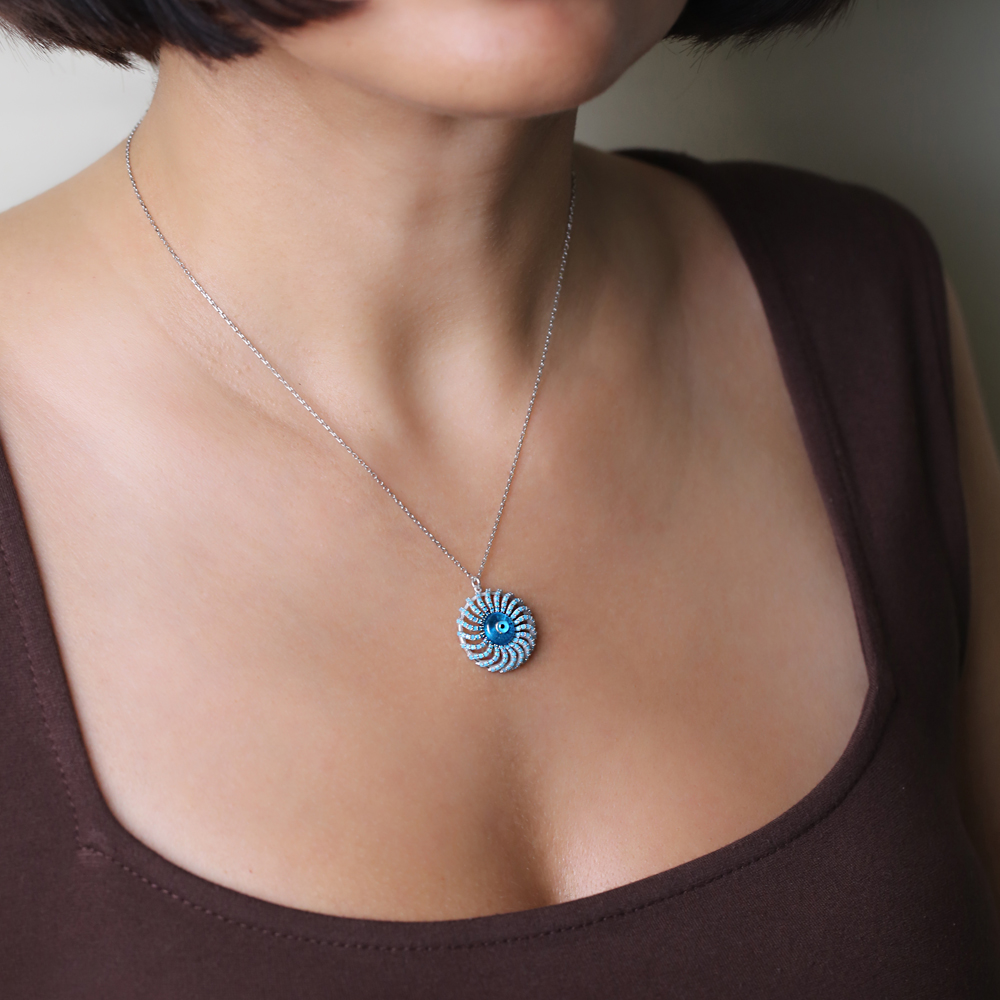 Evil Eye Turquoise CZ Charm Pendant 925 Silver Necklace