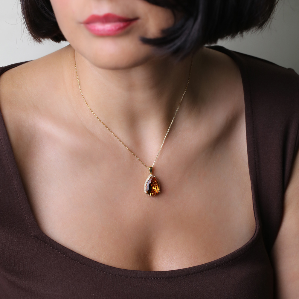 Zultanite CZ Stone Pear Design Silver Charm Necklace Pendant