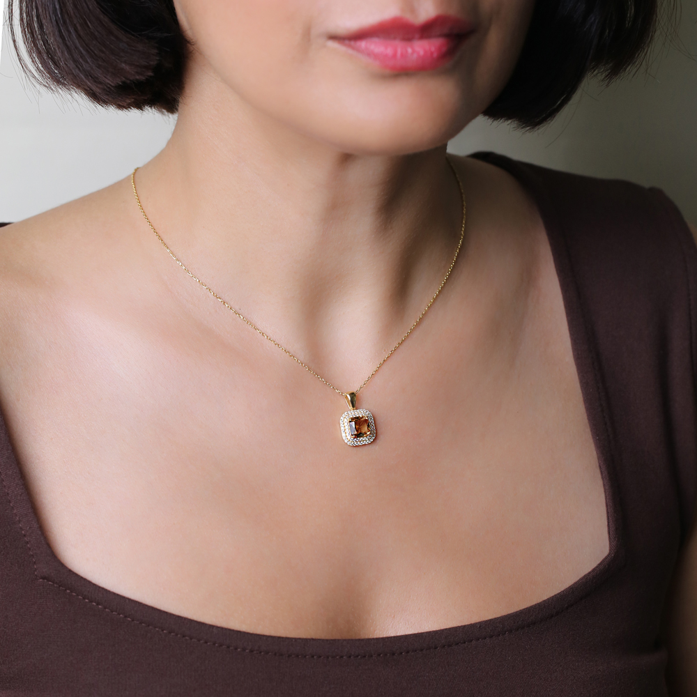 Square Design Zultanite CZ Stone Silver Charm Necklace