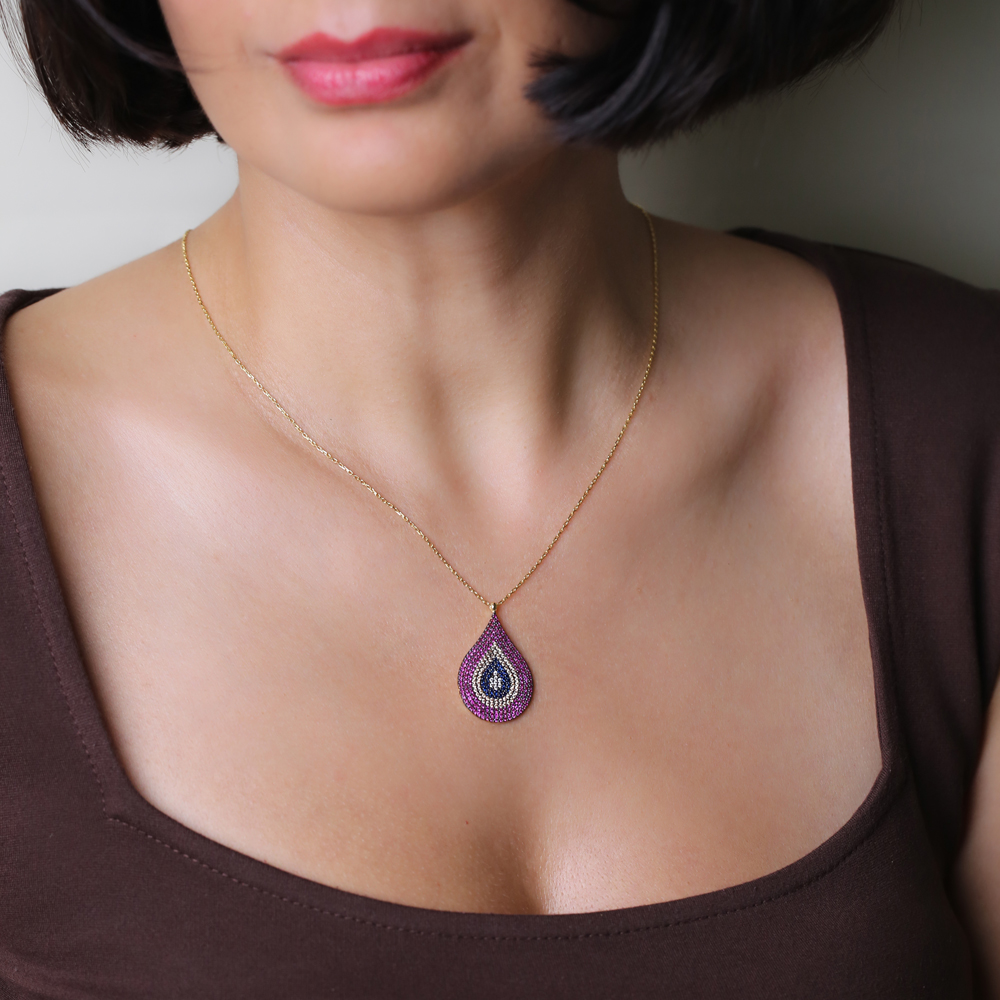 Drop With Evil Eye Design Turkish Wholesale Handmade  925  Sterling Silver  Pendant
