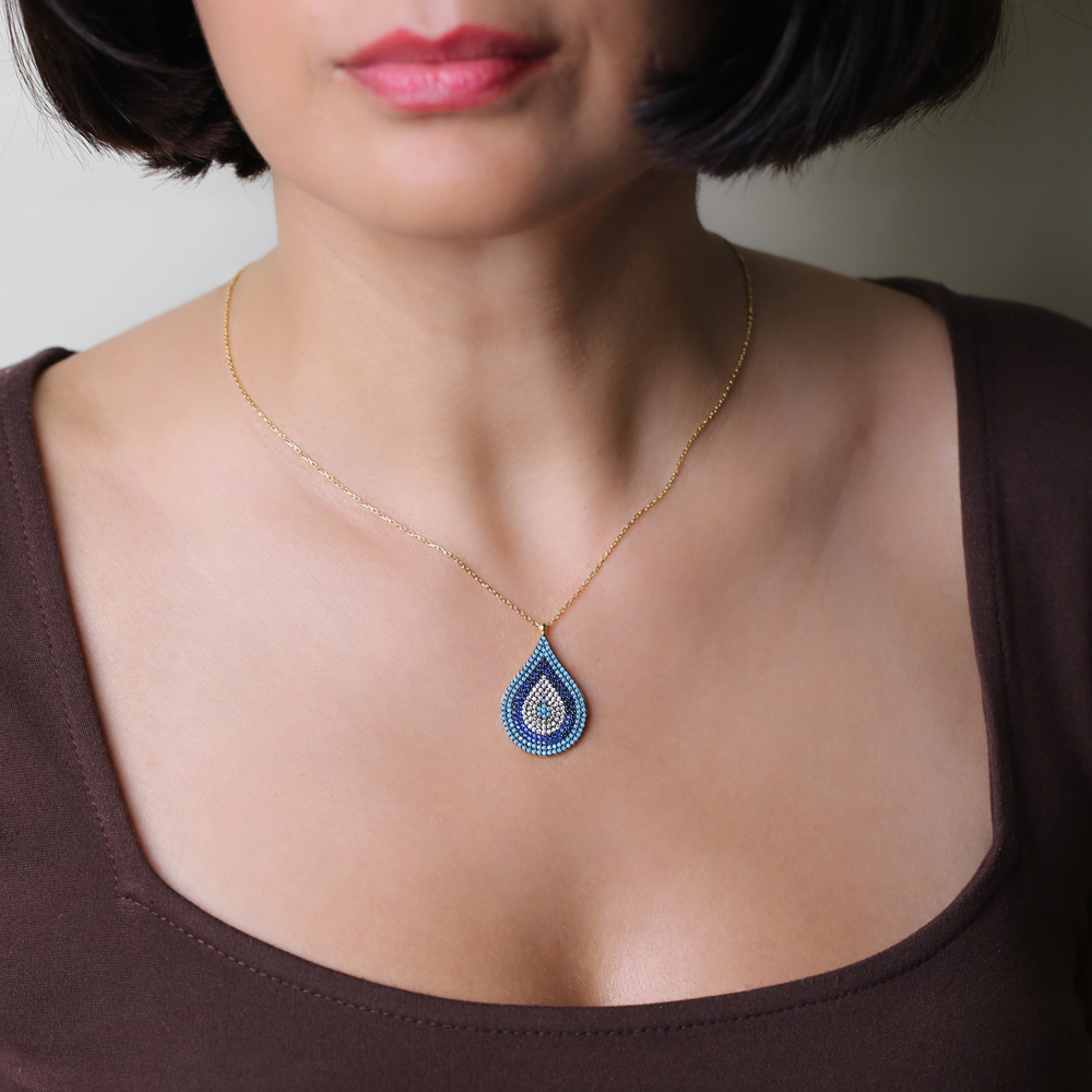 Evil Eye Pear Pendant Turkish Wholesale Sterling Silver Jewelry