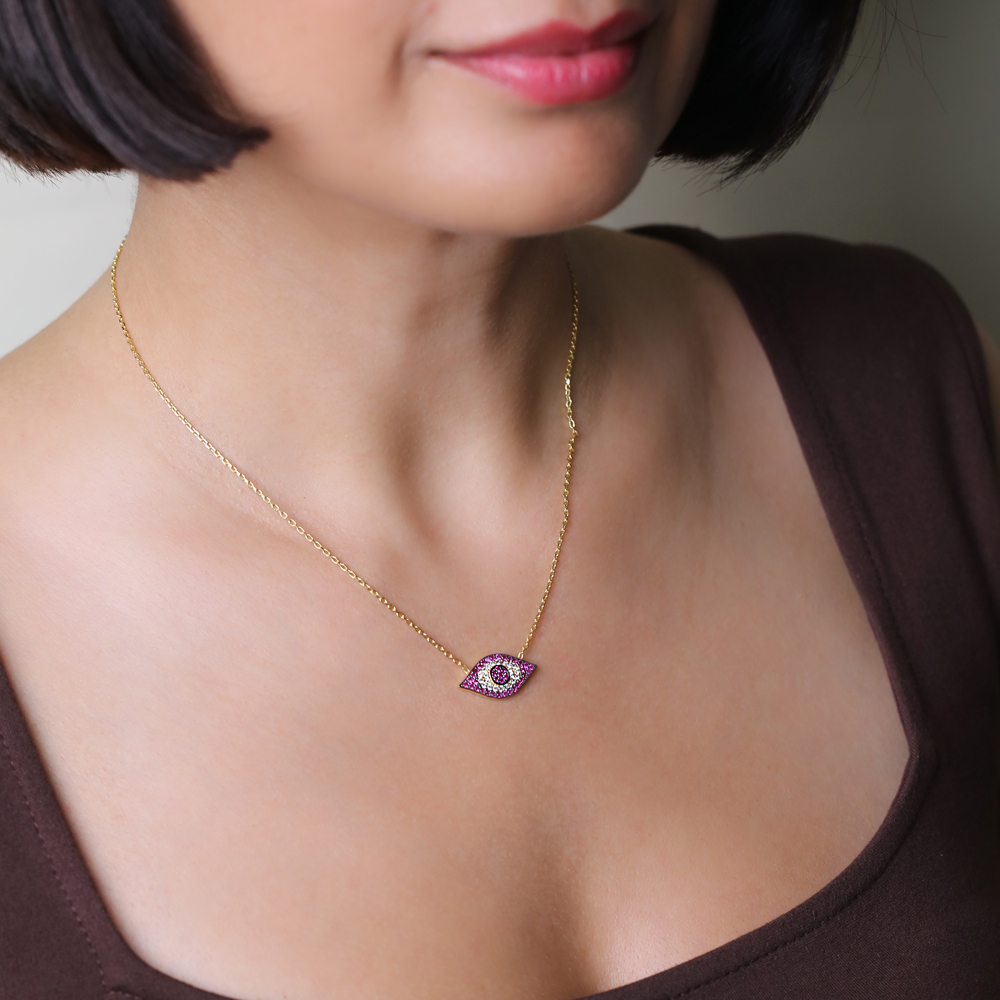 Ruby CZ Evil Eye Silver Necklace Pendant Wholesale Jewelry