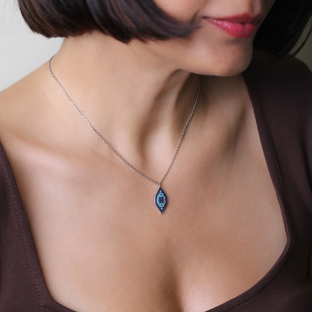 Sapphire CZ Evil Eye Silver Necklace Wholesale Jewelry