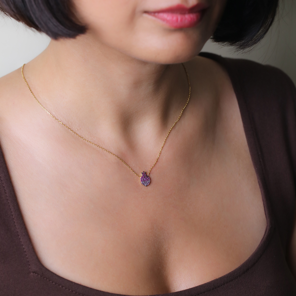 Minimalist Pomegranate Gradient Zircon Design Pendant Turkish Wholesale Sterling Silver Jewelry Pendant