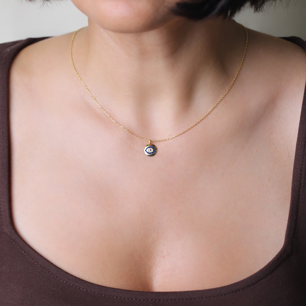 Sapphire Stone Round Evil Eye Pendant Wholesale Handmade Turkish 925 Silver Sterling Jewelry