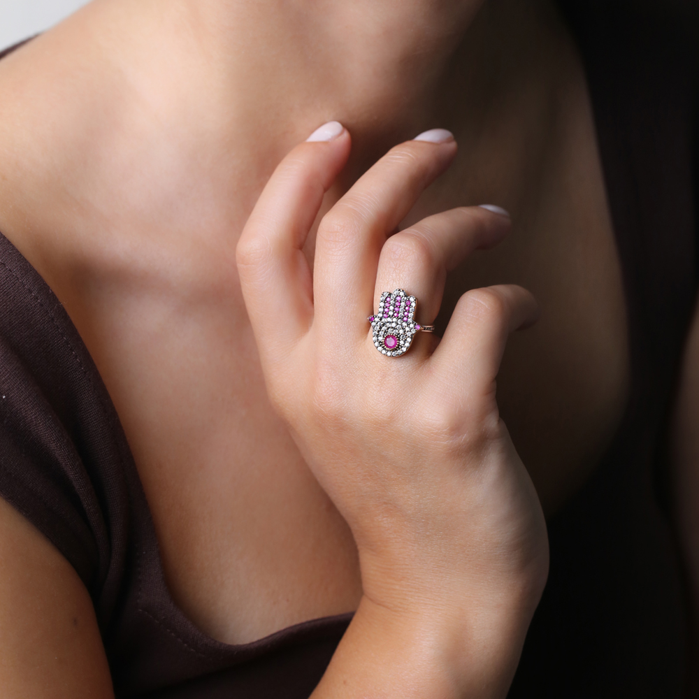 Ottoman Hamsa Desing Wholesale Handcrafted Authentic Silver Ring