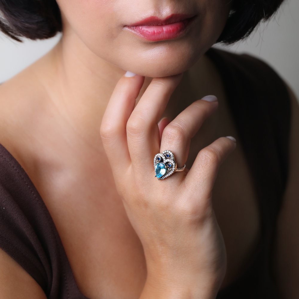 Aquamarine CZ Silver Authentic Ring