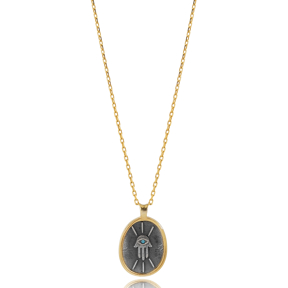 Ancient Hamsa Design 925 Silver Charm Necklace
