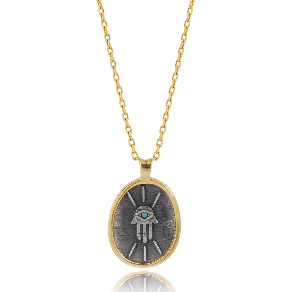 Ancient Hamsa Design 925 Silver Charm Necklace
