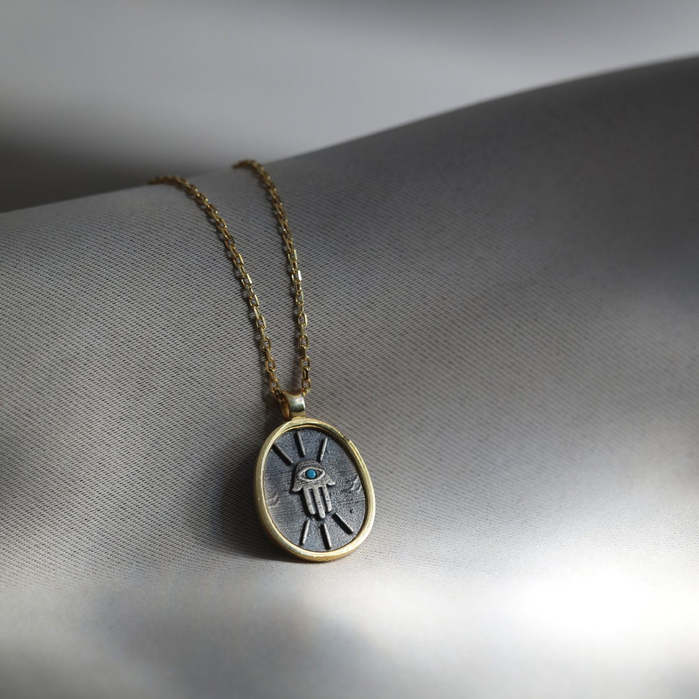 Ancient Hamsa Design 925 Silver Charm Necklace
