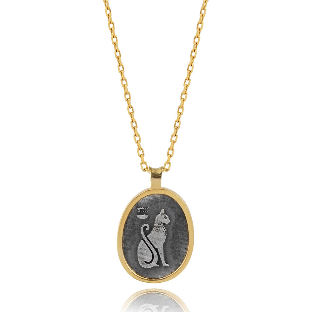 Sphynx Cat Design 925 Silver Charm Necklace