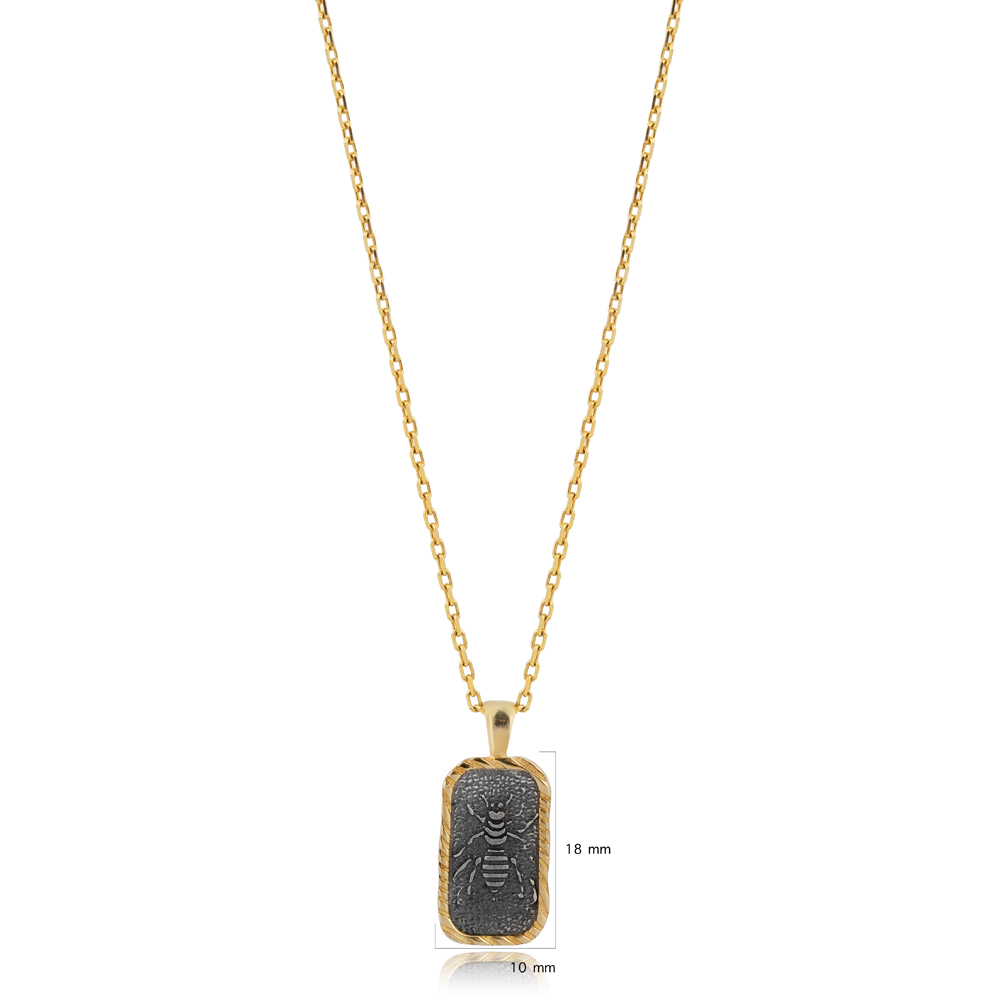 Bee Fossil Design 925 Silver Charm Necklace