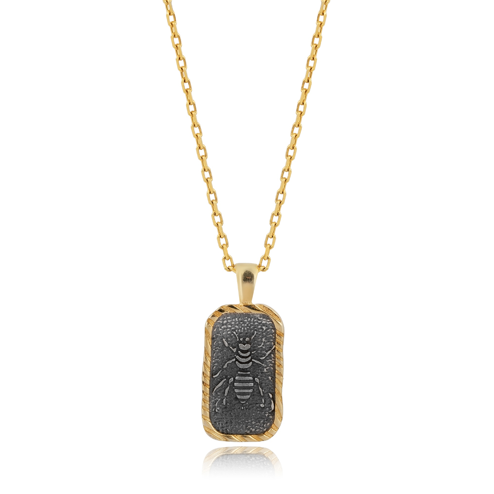 Bee Fossil Design 925 Silver Charm Necklace