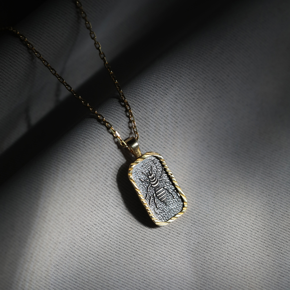 Bee Fossil Design 925 Silver Charm Necklace