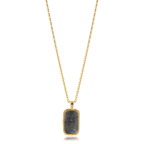 Bee Fossil Evil Eye Design Charm Necklace