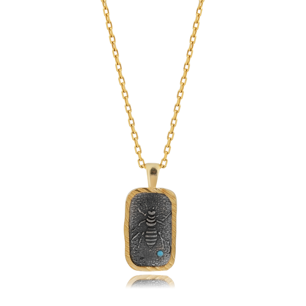 Bee Fossil Evil Eye Design Charm Necklace