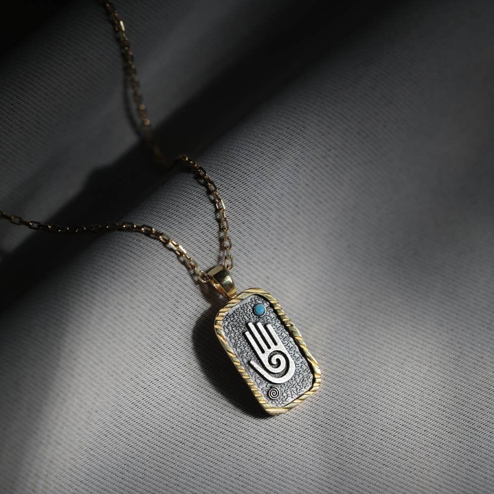 Hopi Hand Evil Eye Design Charm Necklace