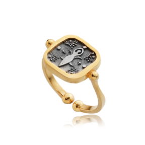 Egyptian Lotus Design 925 Silver Adjustable Ring