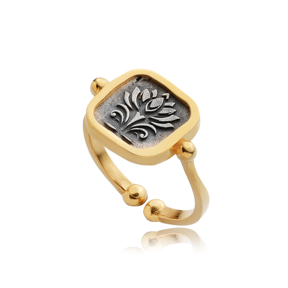 Egyptian Lotus Design 925 Silver Adjustable Ring