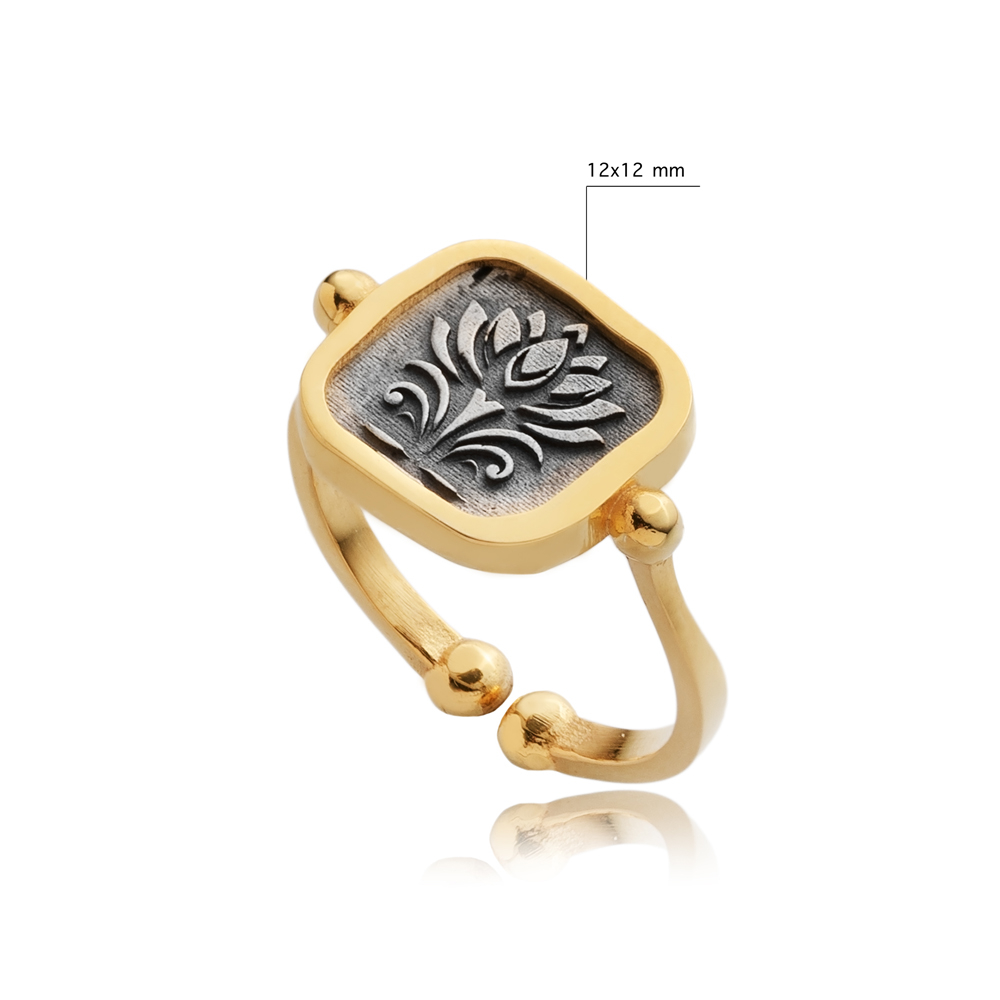 Egyptian Lotus Design 925 Silver Adjustable Ring