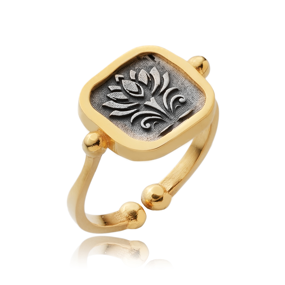 Egyptian Lotus Design 925 Silver Adjustable Ring