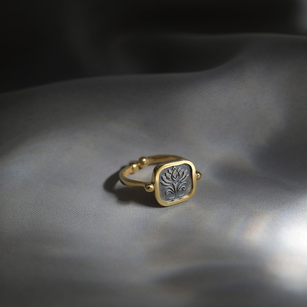 Egyptian Lotus Design 925 Silver Adjustable Ring