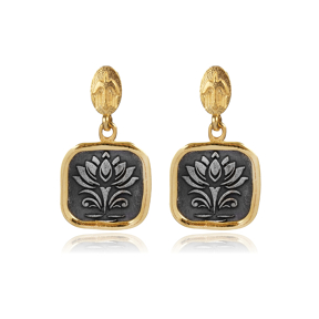 Egyptian Lotus Design 925 Silver Stud Earring