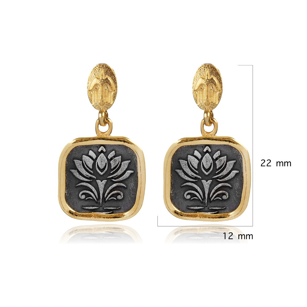 Egyptian Lotus Design 925 Silver Stud Earring