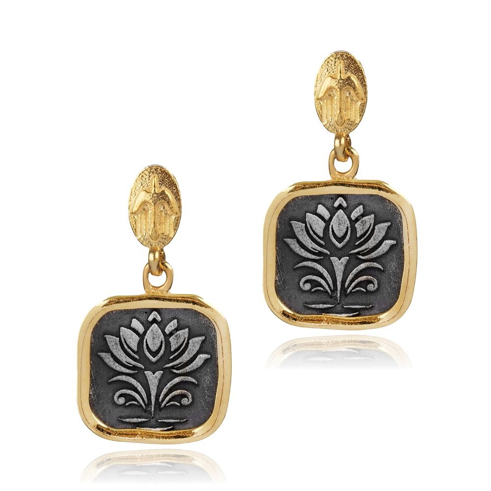 Egyptian Lotus Design 925 Silver Stud Earring