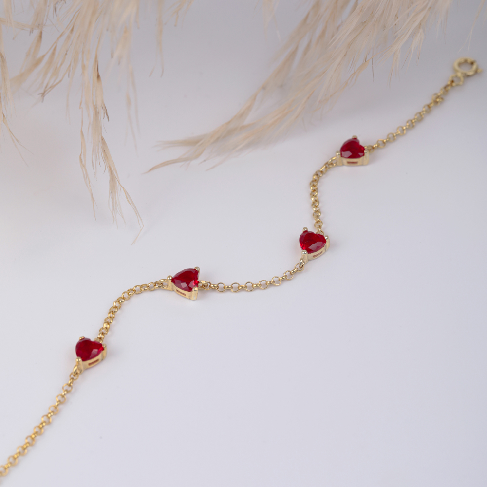 Garnet Stone Heart Design 925 Bracelet