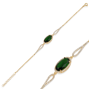 Oval Cut Emerald CZ Charm Bracelet