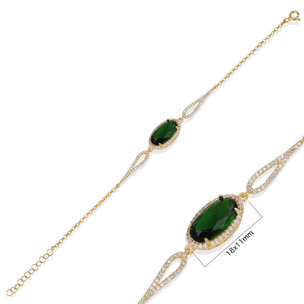 Oval Cut Emerald CZ Charm Bracelet
