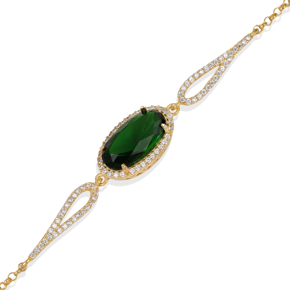 Oval Cut Emerald CZ Charm Bracelet