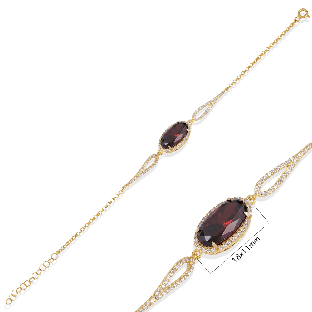 Oval Cut Garnet CZ Charm Bracelet