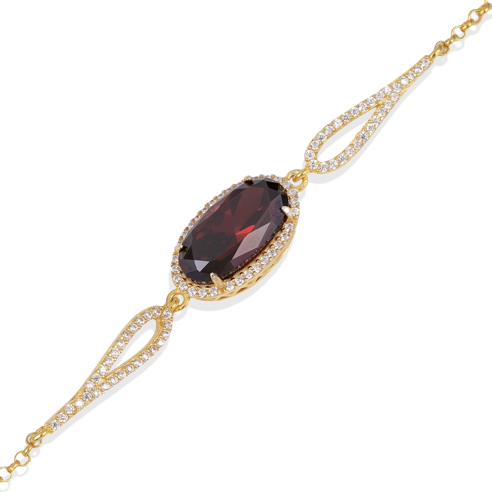 Oval Cut Garnet CZ Charm Bracelet