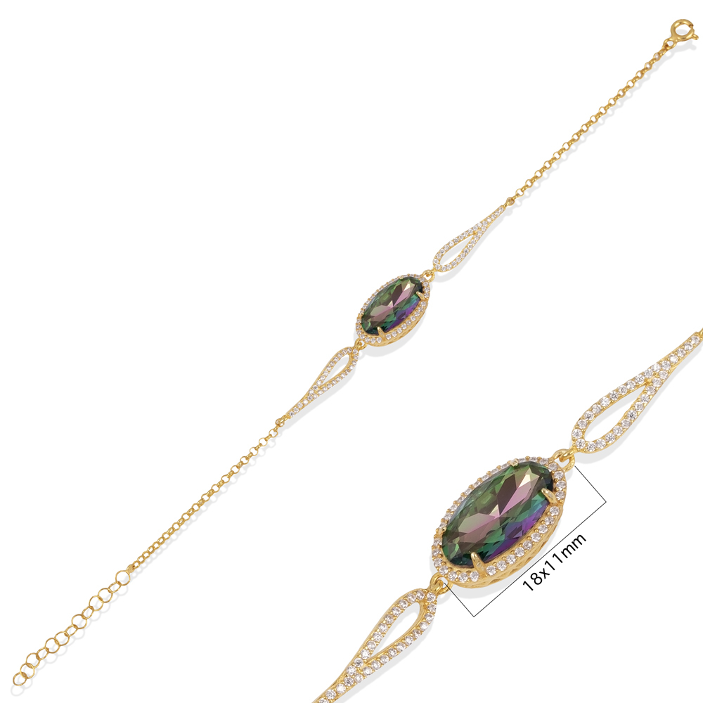 Oval Cut Mystic Topaz CZ Charm Bracelet