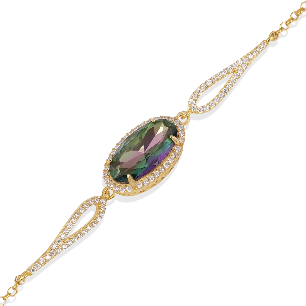 Oval Cut Mystic Topaz CZ Charm Bracelet