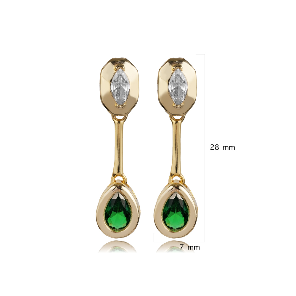 Pear Cut Design Emerald Stone  Earring