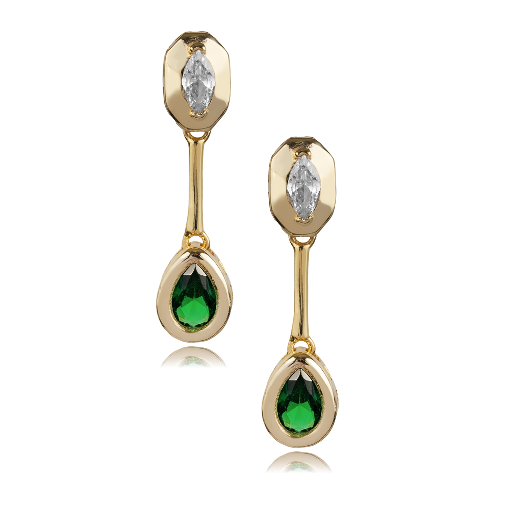 Pear Cut Design Emerald Stone  Earring