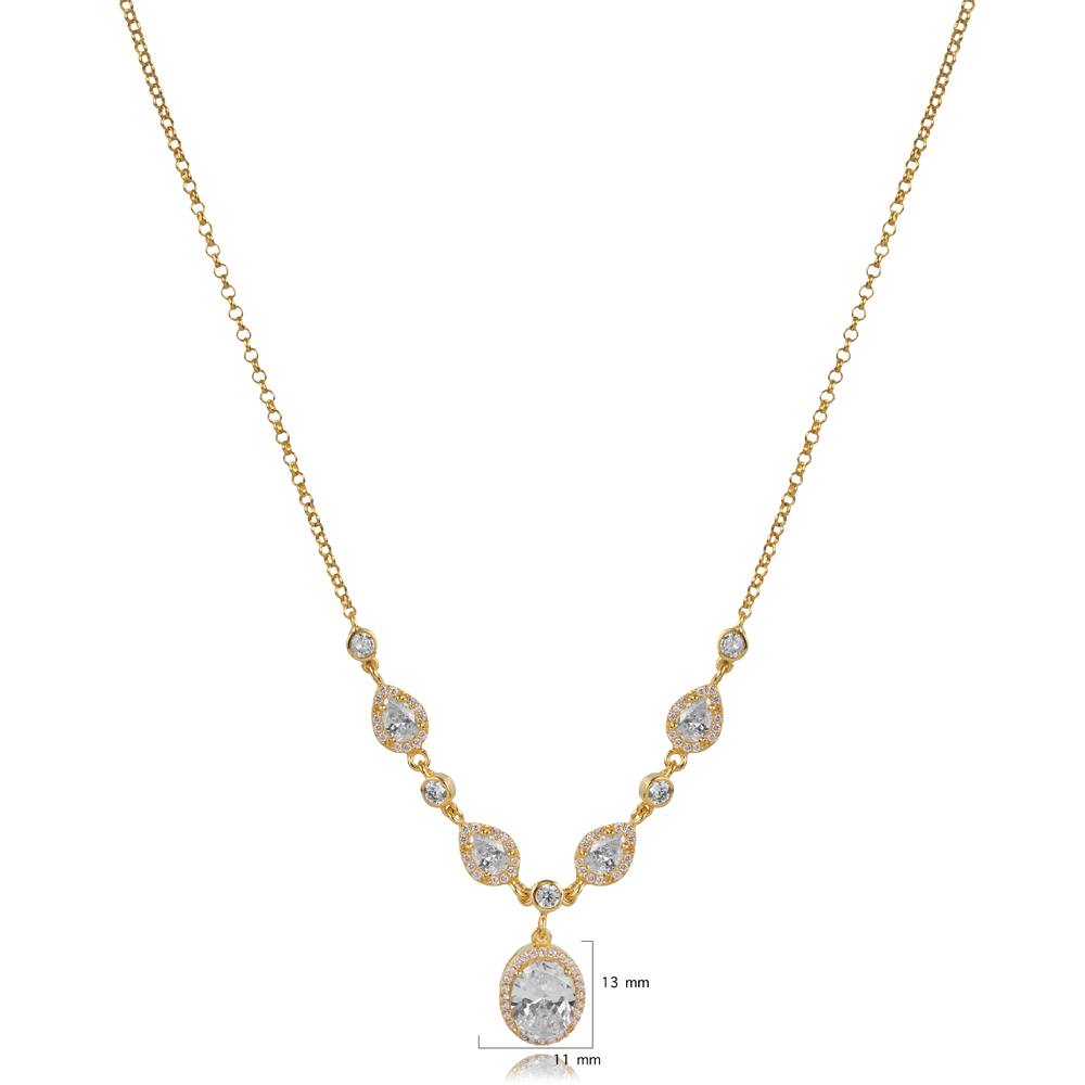 Oval And Drop Design Zircon Stone Shaker Necklace