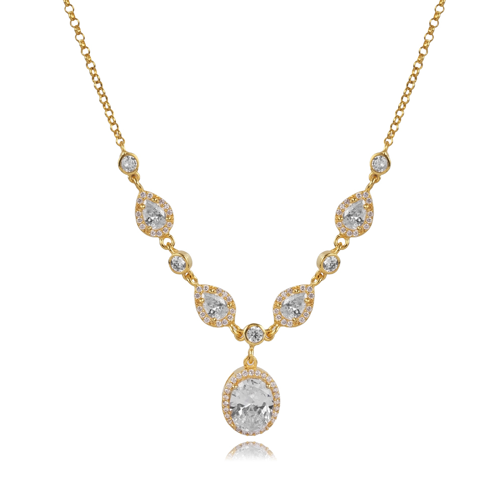 Oval And Drop Design Zircon Stone Shaker Necklace