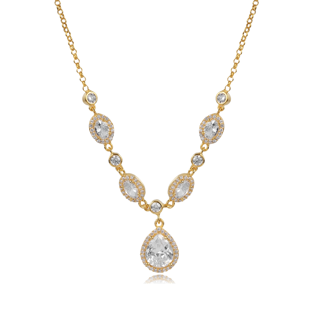Pear And Oval Design Zircon Stone Shaker Necklace