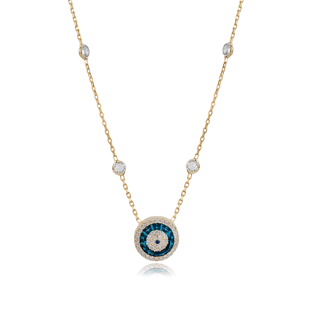 Round Evil Eye Design Charm Necklace