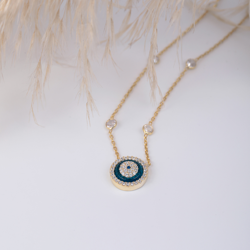 Round Evil Eye Design Charm Necklace