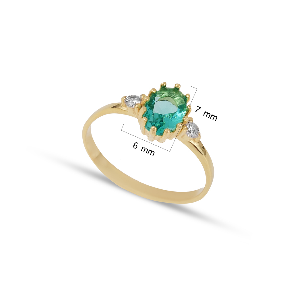 Oval Cut Emerald Stone Round Shape Ring
