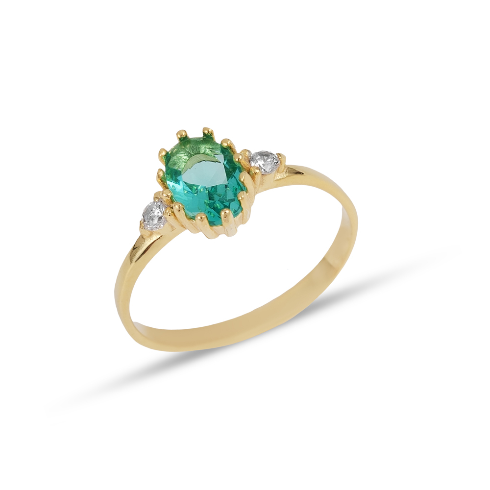 Oval Cut Emerald Stone Round Shape Ring